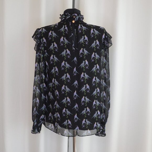Ted Baker Zabrina Lovebirds Ruffle Blouse Sz S - Picture 4 of 11